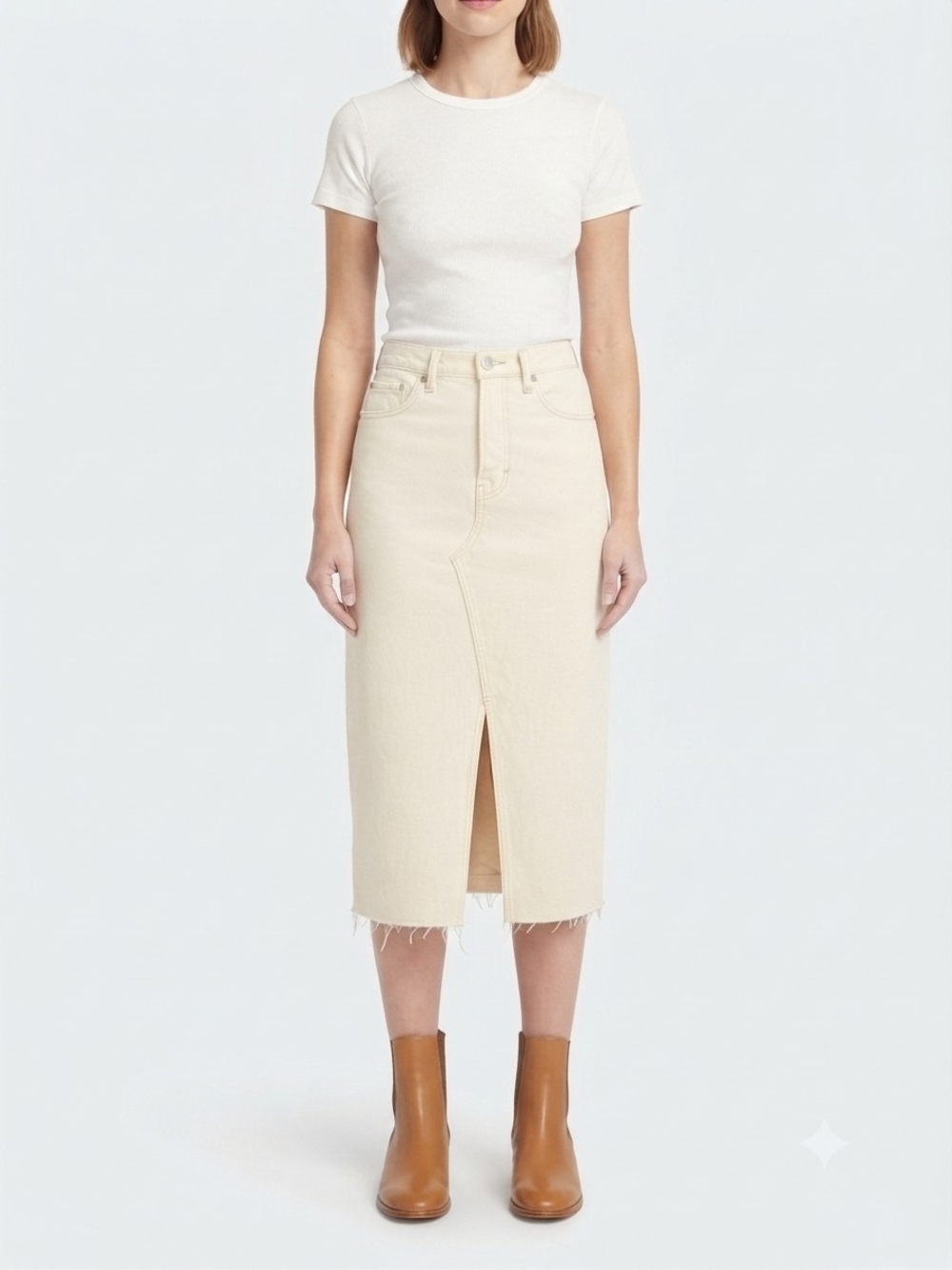 NWT Veronica Beard Cream Straight-Leg Slit Front Midi Jeans Skirt Size 0